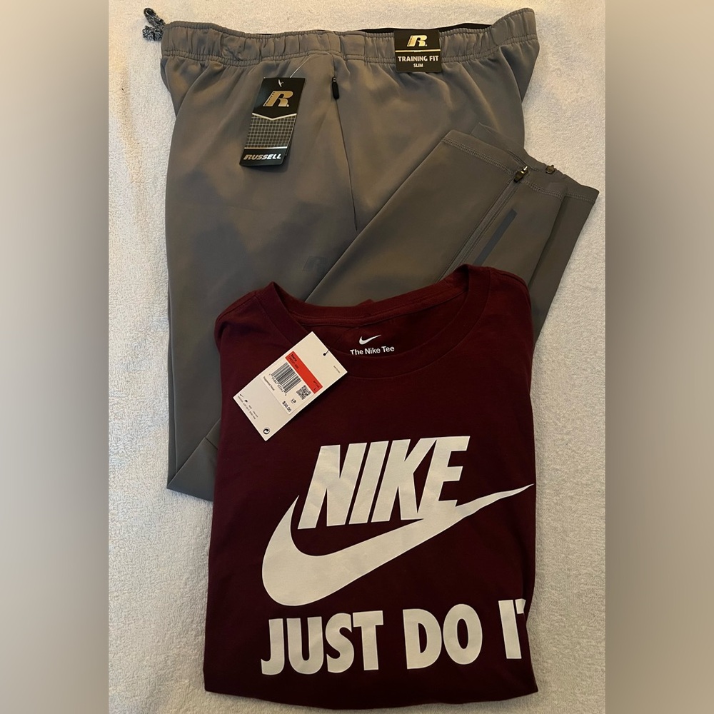 Russell Large Gray Sweatpants NWT with FREE Nike Long Sleeve T-Shirt NWT